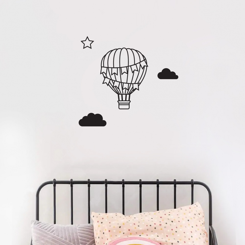 Hot Air Balloon & Star- Black Large